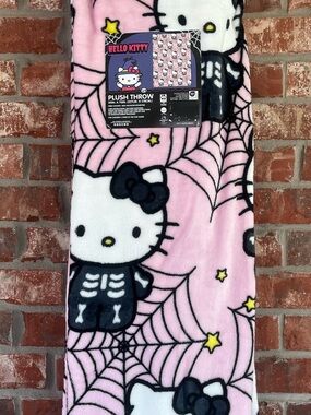 Hello Kitty Pink Skeleton Spider Web Blanket Throw NWT